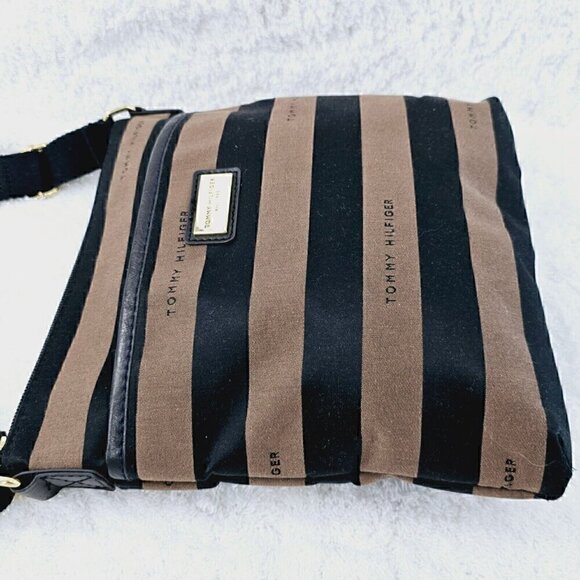 Tommy Hilfiger Brown and Black Striped Sateen Twill Fabric Crossbody - Picture 5 of 15